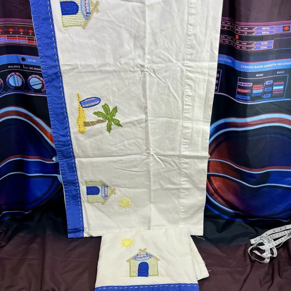 SET OF 2 - Pottery Barn Kids Island Surf Valance Cantonniere Surfboard Palm Tree